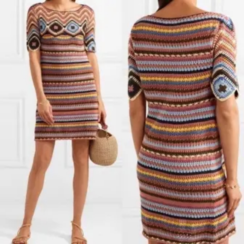 SOLD - See by Chloe Boho Colorful Cotton Crochet Mini Sweater Dress Medium